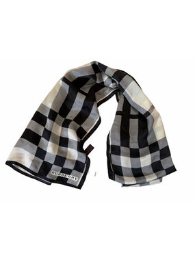 Burberry Black White Check Plaid 100% Silk Scarf 65” x 21”